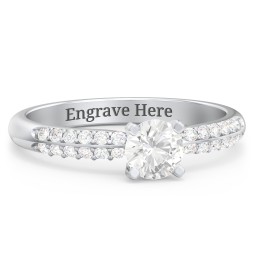 1/2 ct. Round Gemstone Engagement Ring with Double Row Accents in 925 Sterling Silver with White Premium Zirconia