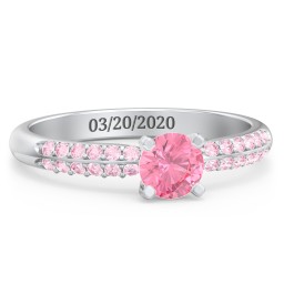 1/2 ct. Round Gemstone Engagement Ring with Double Row Accents in 925 Sterling Silver with Pink Tourmaline and Fancy Pink Premium Zirconia