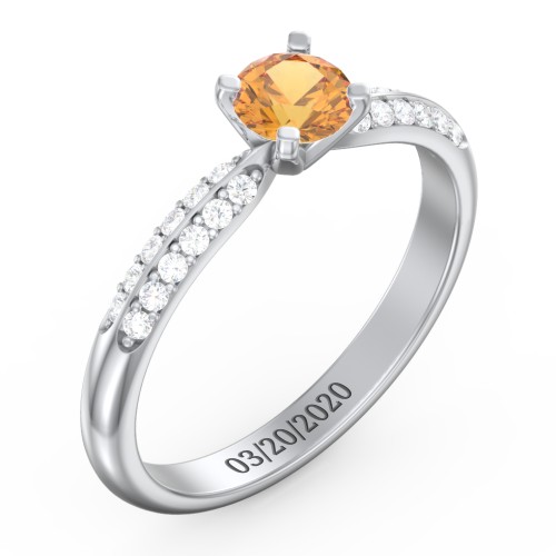1/2 ct. Round Gemstone Engagement Ring with Double Row Accents – Sterling Silver with Citrine and White Premium Zirconia