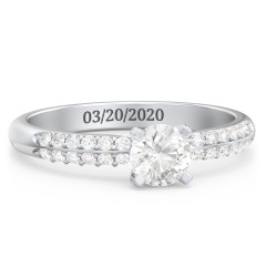 1/2 ct. Round Gemstone Engagement Ring with Double Row Accents – 10K Yellow Gold with Cubic Zirconia and White Premium Zirconia