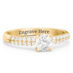 1/2 ct. Round Gemstone Engagement Ring with Double Row Accents in 10K Solid Yellow Gold with Cubic Zirconia and White Premium Zirconia