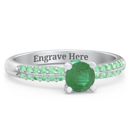 1/2 ct. Round Gemstone Peek-A-Boo Engagement Ring with Double Row Accents in 925 Sterling Silver with Emerald and Green Premium Zirconia