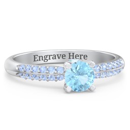 1/2 ct. Round Gemstone Peek-A-Boo Engagement Ring with Double Row Accents in 925 Sterling Silver with Blue Topaz and Fancy Blue Premium Zirconia