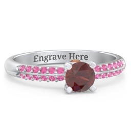 1/2 ct. Round Gemstone Peek-A-Boo Engagement Ring with Double Row Accents in 925 Sterling Silver with Garnet and Red Premium Zirconia