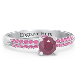 1/2 ct. Round Gemstone Peek-A-Boo Engagement Ring with Double Row Accents in 925 Sterling Silver with Ruby and Red Premium Zirconia