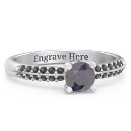 1/2 ct. Round Gemstone Peek-A-Boo Engagement Ring with Double Row Accents in 925 Sterling Silver with Alexandrite and Black Premium Zirconia