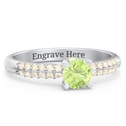 1/2 ct. Round Gemstone Peek-A-Boo Engagement Ring with Double Row Accents in 925 Sterling Silver with Peridot and Fancy Yellow Premium Zirconia