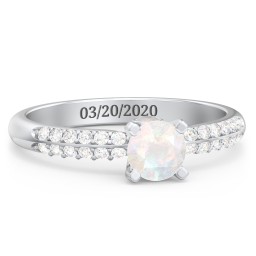 1/2 ct. Round Gemstone Peek-A-Boo Engagement Ring with Double Row Accents in 925 Sterling Silver with Opal and White Premium Zirconia