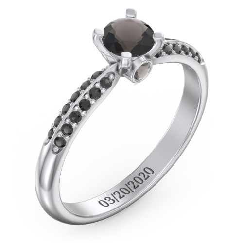 1/2 ct. Round Gemstone Peek-A-Boo Engagement Ring with Double Row Accents – Sterling Silver with Smokey Quartz and Black Premium Zirconia