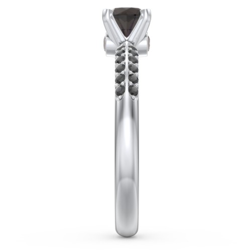 1/2 ct. Round Gemstone Peek-A-Boo Engagement Ring with Double Row Accents – Sterling Silver with Smokey Quartz and Black Premium Zirconia
