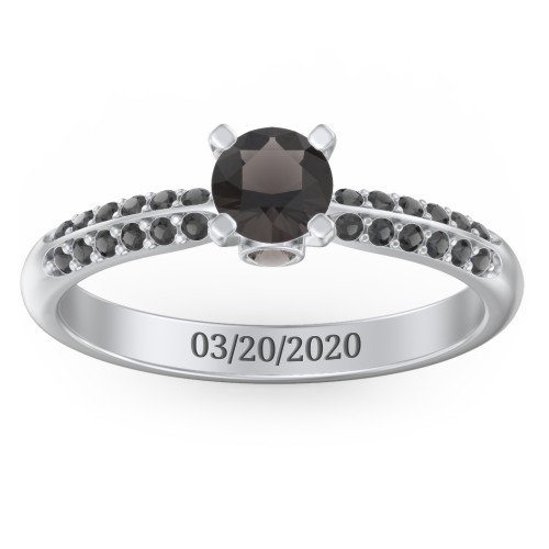 1/2 ct. Round Gemstone Peek-A-Boo Engagement Ring with Double Row Accents – Sterling Silver with Smokey Quartz and Black Premium Zirconia
