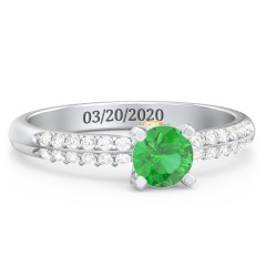 1/2 ct. Round Gemstone Peek-A-Boo Engagement Ring with Double Row Accents – 10K Yellow Gold with Emerald, White Premium Zirconia, and Citrine