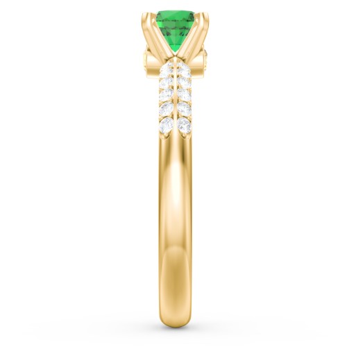 1/2 ct. Round Gemstone Peek-A-Boo Engagement Ring with Double Row Accents – 10K Yellow Gold with Emerald, White Premium Zirconia, and Citrine