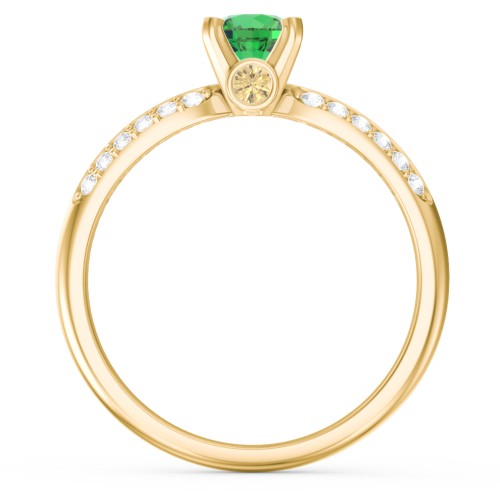 1/2 ct. Round Gemstone Peek-A-Boo Engagement Ring with Double Row Accents – 10K Yellow Gold with Emerald, White Premium Zirconia, and Citrine
