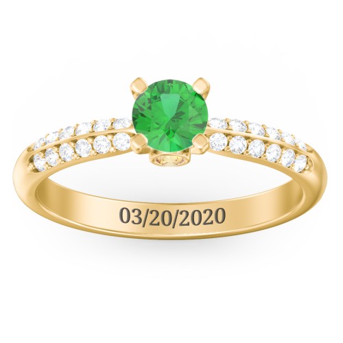 1/2 ct. Round Gemstone Peek-A-Boo Engagement Ring with Double Row Accents – 10K Yellow Gold with Emerald, White Premium Zirconia, and Citrine
