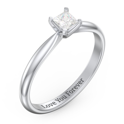 1/4 ct. Princess Gemstone Engagement Ring with Tapered Band – Sterling Silver with Diamond
