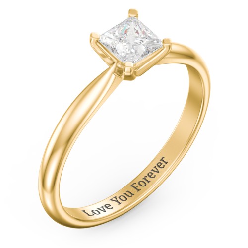 1/2 ct. Princess Gemstone Engagement Ring with Tapered Band – 10K Yellow Gold with White Premium Zirconia