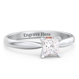 1/2 ct. Princess Gemstone Peek-A-Boo Engagement Ring with Tapered Band in 925 Sterling Silver with White Premium Zirconia and Garnet