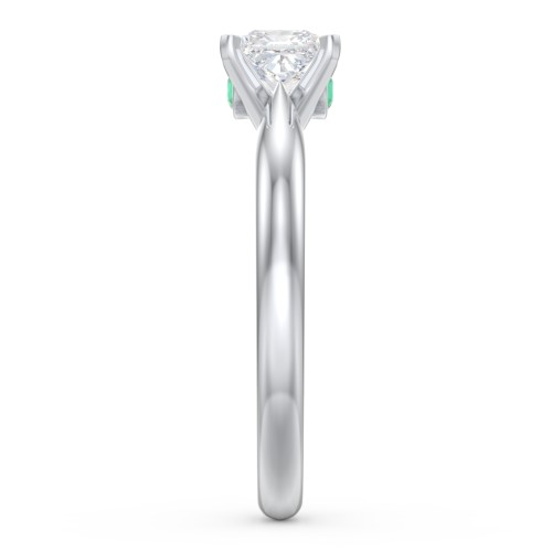 1/2 ct. Princess Gemstone Peek-A-Boo Engagement Ring with Tapered Band – Sterling Silver with White Premium Zirconia and Emerald