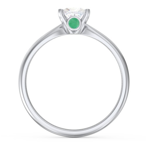 1/2 ct. Princess Gemstone Peek-A-Boo Engagement Ring with Tapered Band – Sterling Silver with White Premium Zirconia and Emerald