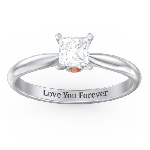 1/2 ct. Princess Gemstone Peek-A-Boo Engagement Ring with Tapered Band – Sterling Silver with White Premium Zirconia and Garnet