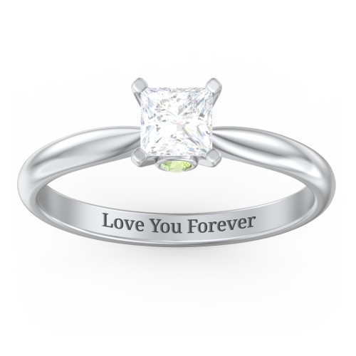 1/2 ct. Princess Gemstone Peek-A-Boo Engagement Ring with Tapered Band