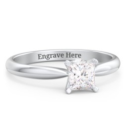 1/2 ct. Princess Gemstone Peek-A-Boo Engagement Ring with Tapered Band in 925 Sterling Silver with White Premium Zirconia and Cubic Zirconia