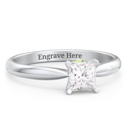 1/2 ct. Princess Gemstone Peek-A-Boo Engagement Ring with Tapered Band in 925 Sterling Silver with White Premium Zirconia and Peridot