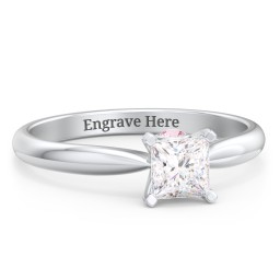 1/2 ct. Princess Gemstone Peek-A-Boo Engagement Ring with Tapered Band in 925 Sterling Silver with White Premium Zirconia and Pink Tourmaline