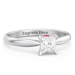 1/2 ct. Princess Gemstone Peek-A-Boo Engagement Ring with Tapered Band in 925 Sterling Silver with White Premium Zirconia and Garnet