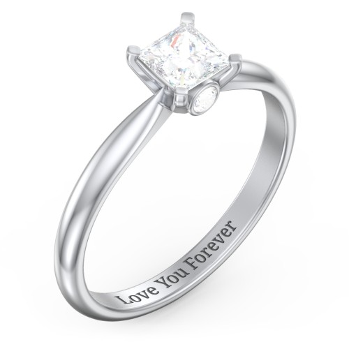 1/2 ct. Princess Gemstone Peek-A-Boo Engagement Ring with Tapered Band – Sterling Silver with White Premium Zirconia and Cubic Zirconia