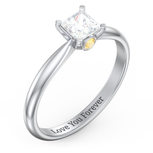 1/2 ct. Princess Gemstone Peek-A-Boo Engagement Ring with Tapered Band – Sterling Silver with White Premium Zirconia and Citrine