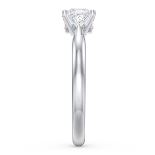 1/2 ct. Princess Gemstone Peek-A-Boo Engagement Ring with Tapered Band – Sterling Silver with White Premium Zirconia and Pink Tourmaline
