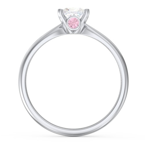 1/2 ct. Princess Gemstone Peek-A-Boo Engagement Ring with Tapered Band – Sterling Silver with White Premium Zirconia and Pink Tourmaline