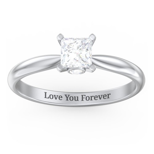 1/2 ct. Princess Gemstone Peek-A-Boo Engagement Ring with Tapered Band – Sterling Silver with White Premium Zirconia and Cubic Zirconia