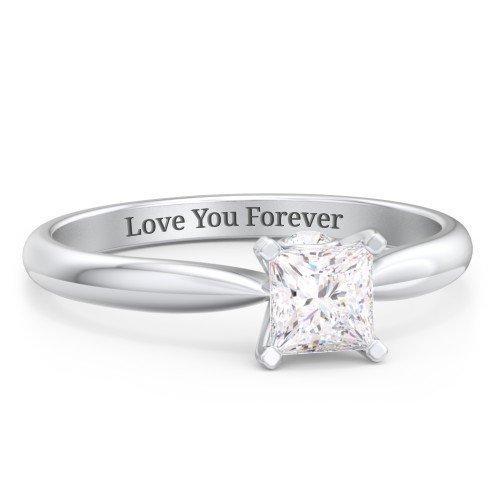 1/2 ct. Princess Gemstone Peek-A-Boo Engagement Ring with Tapered Band – Sterling Silver with White Premium Zirconia and Cubic Zirconia
