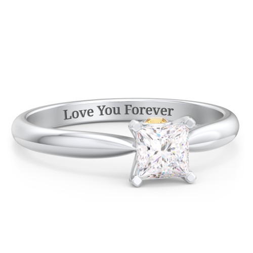 1/2 ct. Princess Gemstone Peek-A-Boo Engagement Ring with Tapered Band – Sterling Silver with White Premium Zirconia and Citrine