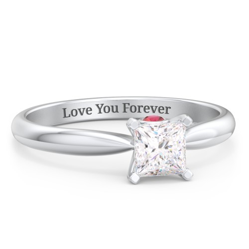 1/2 ct. Princess Gemstone Peek-A-Boo Engagement Ring with Tapered Band – Sterling Silver with White Premium Zirconia and Garnet