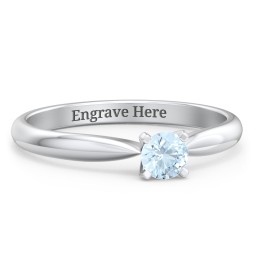 1/4 ct. Round Gemstone Engagement Ring with Tapered Band in 925 Sterling Silver with Aquamarine