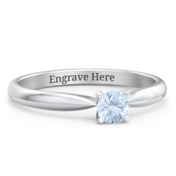 1/4 ct. Round Gemstone Engagement Ring with Tapered Band in 925 Sterling Silver with Aquamarine