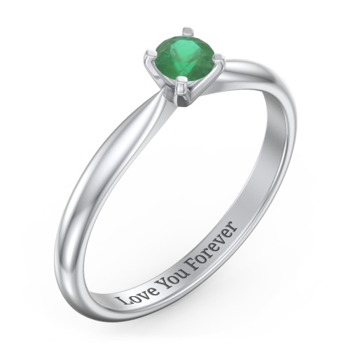 1/4 ct. Round Gemstone Engagement Ring with Tapered Band – Sterling Silver with Emerald