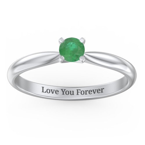 1/4 ct. Round Gemstone Engagement Ring with Tapered Band – Sterling Silver with Emerald