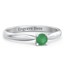 1/4 ct. Round Gemstone Engagement Ring with Tapered Band in 925 Sterling Silver with Emerald