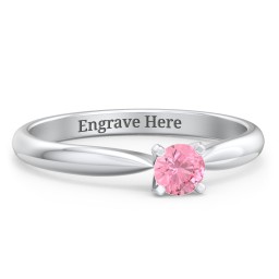 1/4 ct. Round Gemstone Engagement Ring with Tapered Band in 925 Sterling Silver with Pink Tourmaline