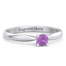 1/4 ct. Round Gemstone Engagement Ring with Tapered Band in 925 Sterling Silver with Amethyst