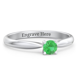 1/4 ct. Round Gemstone Engagement Ring with Tapered Band in 925 Sterling Silver with Emerald