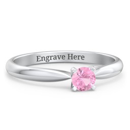 1/4 ct. Round Gemstone Engagement Ring with Tapered Band in 925 Sterling Silver with Pink Tourmaline