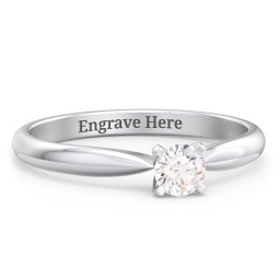 1/4 ct. Round Gemstone Engagement Ring with Tapered Band in 925 Sterling Silver with White Sapphire