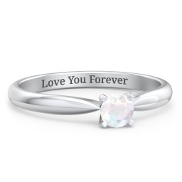 1/4 ct. Round Gemstone Engagement Ring with Tapered Band in 925 Sterling Silver with Opal