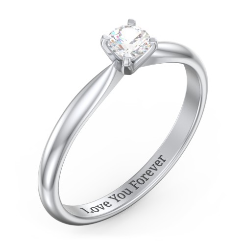 1/4 ct. Round Gemstone Engagement Ring with Tapered Band – Sterling Silver with Cubic Zirconia